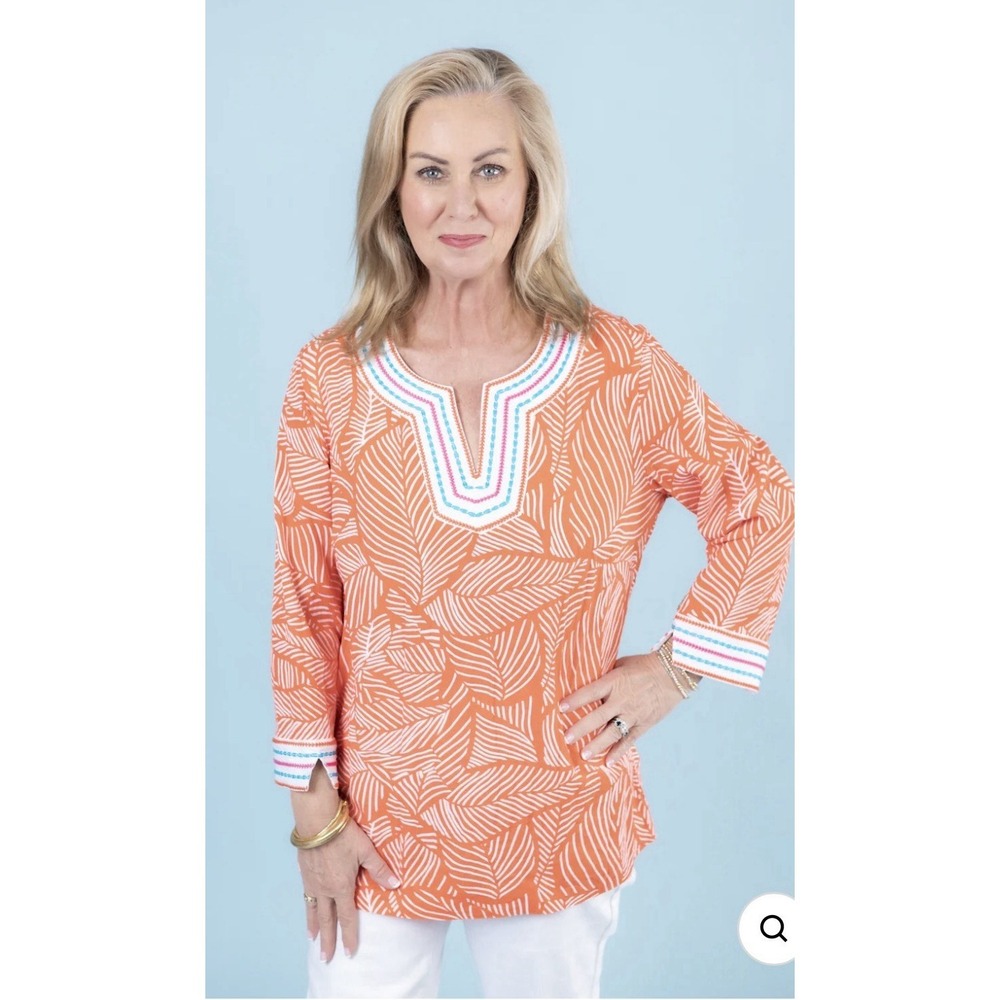 John Mark Embroidered‎ Tunic Top Size 3X Orange Colorful